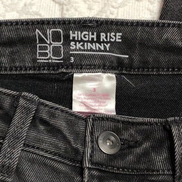 Juniors High Waist NO Boundaries Skinny Jeans Size 3 Distressed Gray and Black - Picture 5 of 8